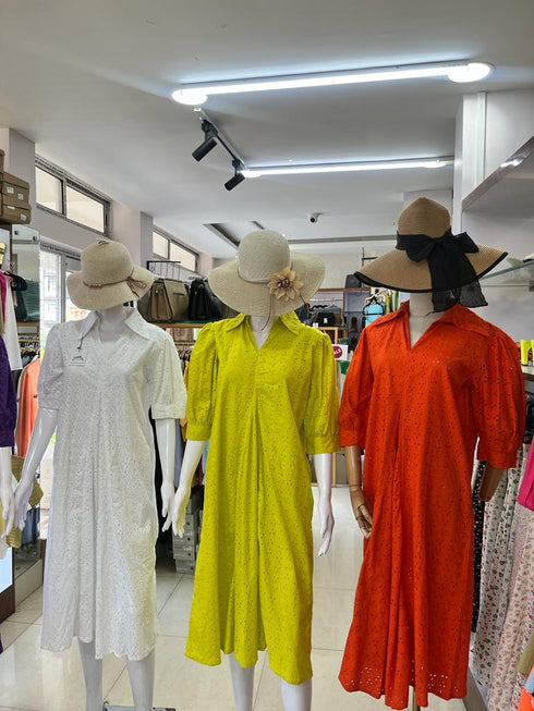 Cotton Embroidered Turn Down Collar Casual Dress